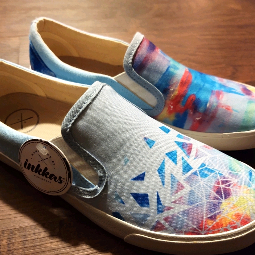 Inkkas Salty Slip On Blue Rainbow Geometric Asymmetrical Sneakers